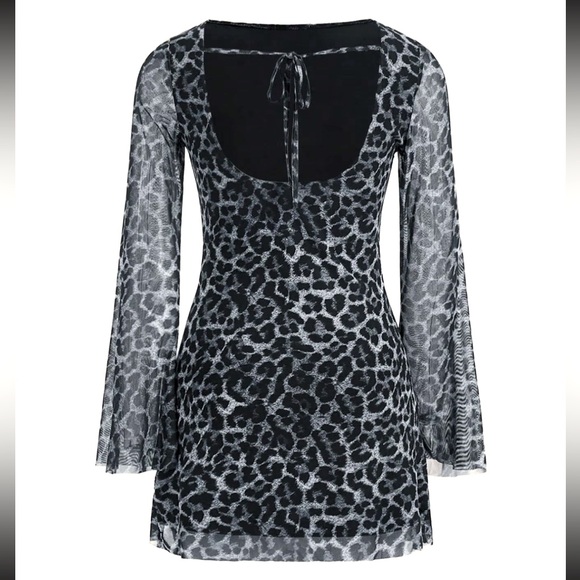 Elegant Black and Gray Leopard Print Dress New Boutique Size XL - Picture 2 of 5